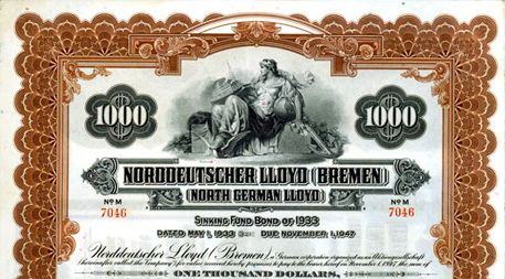 Norddeutscher Llyod Bremen North German Llyod, 1933, bond USD 1'000